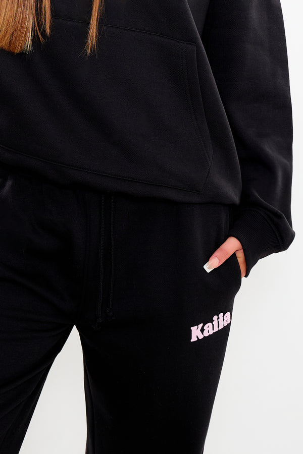 Kaiia Wide Leg Joggers Black & Pink