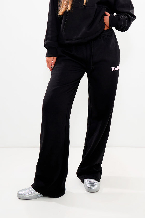 Kaiia Wide Leg Joggers Black & Pink