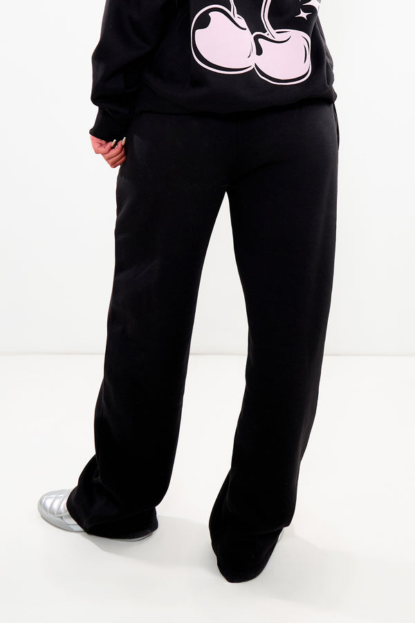 Kaiia Wide Leg Joggers Black & Pink