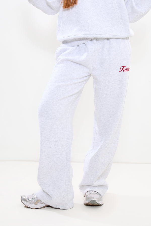 Kaiia Wide Leg Joggers Light Grey Marl & Red