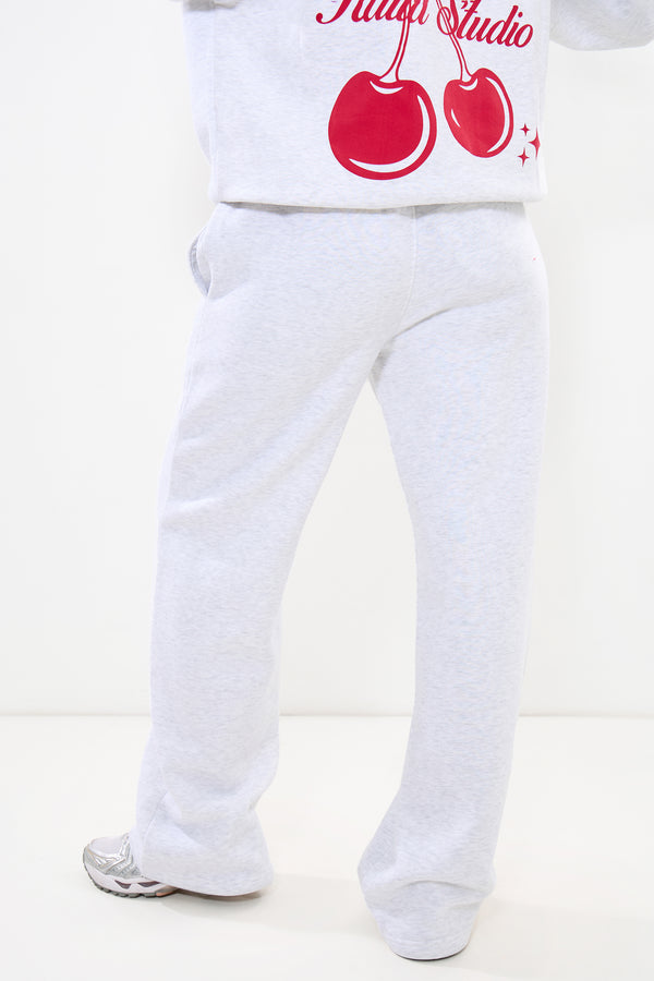 Kaiia Wide Leg Joggers Light Grey Marl & Red