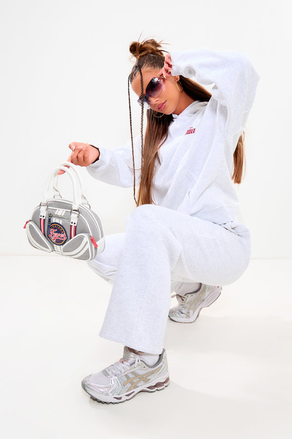 Kaiia Wide Leg Joggers Light Grey Marl & Red