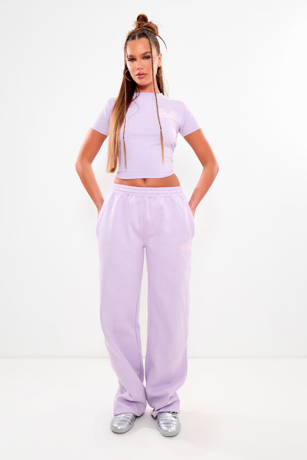 Kaiia Wide Leg Joggers Lilac & Pink