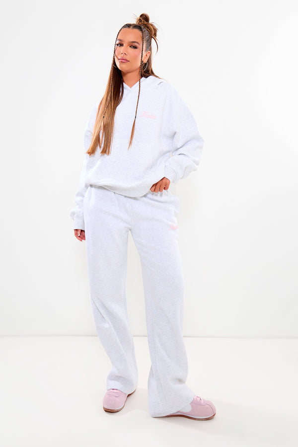 Kaiia Wide Leg Joggers Light Grey Marl & Pink