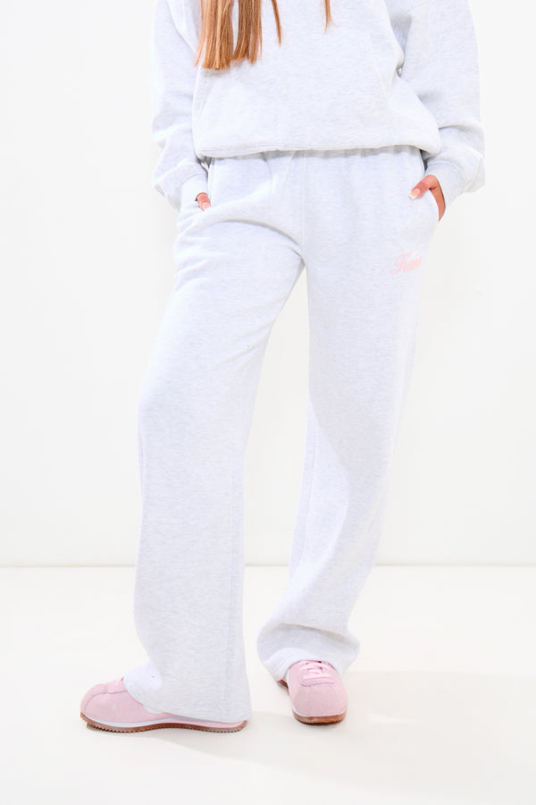 Kaiia Wide Leg Joggers Light Grey Marl & Pink