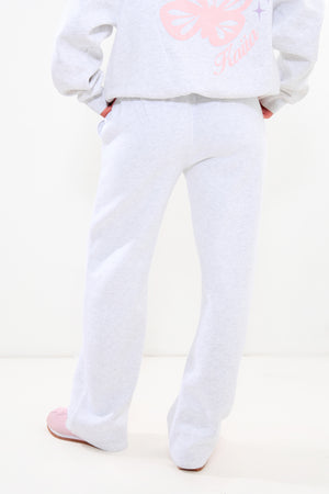 Kaiia Wide Leg Joggers Light Grey Marl & Pink