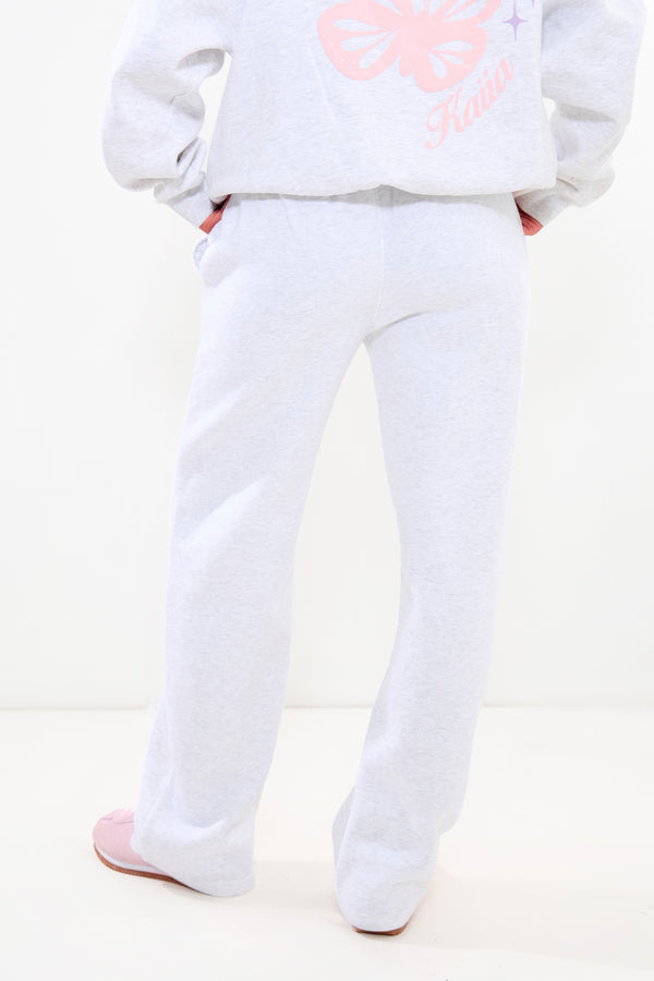 Kaiia Wide Leg Joggers Light Grey Marl & Pink