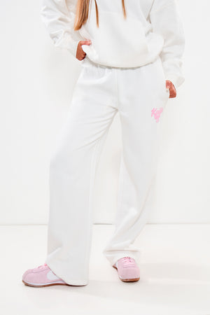 Kaiia Bow Graphic Wide Leg Joggers Cream & Pink