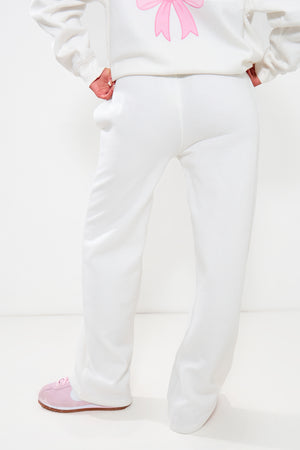 Kaiia Bow Graphic Wide Leg Joggers Cream & Pink