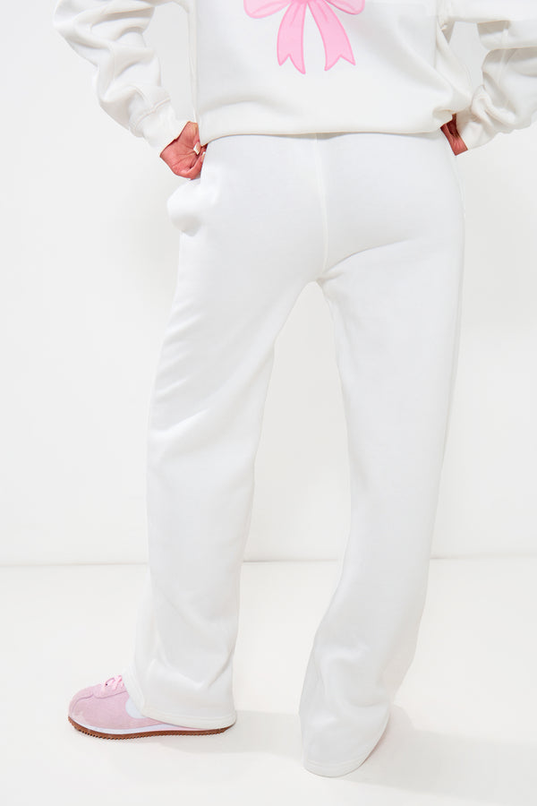 Kaiia Bow Graphic Wide Leg Joggers Cream & Pink