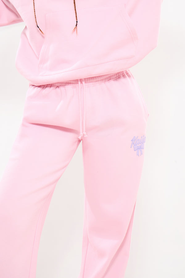 Kaiia Bow Graphic Wide Leg Joggers Pink & Lilac