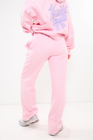 Kaiia Bow Graphic Wide Leg Joggers Pink & Lilac