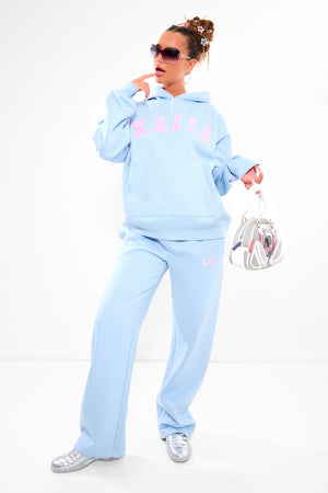 Kaiia Logo Wide Leg Joggers Baby Blue & Pink