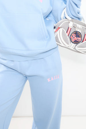 Kaiia Logo Wide Leg Joggers Baby Blue & Pink