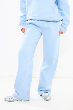 Kaiia Logo Wide Leg Joggers Baby Blue & Pink