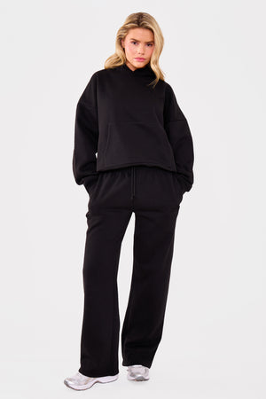 Kaiia Embossed Logo Wide Leg Joggers Black
