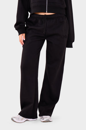 Kaiia Embossed Logo Wide Leg Joggers Black