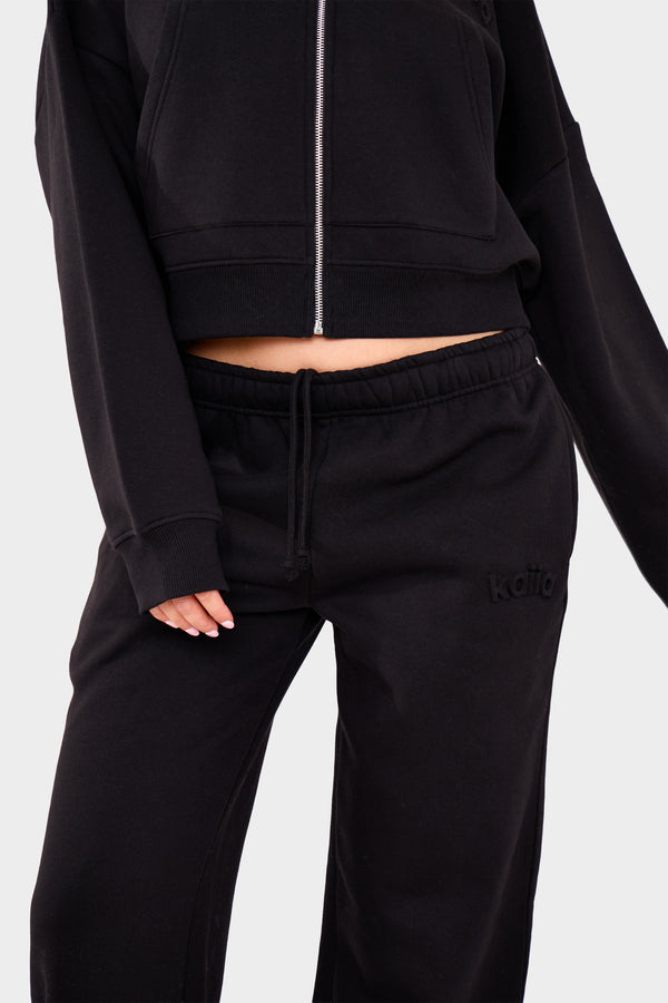 Kaiia Embossed Logo Wide Leg Joggers Black
