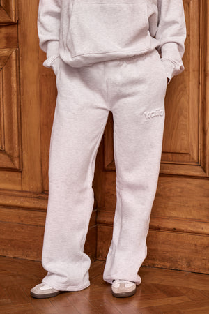 Kaiia Embossed Logo Wide Leg Joggers Light Grey Marl