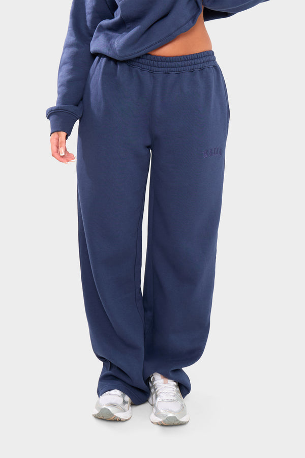 Kaiia Logo Wide Leg Joggers Deep Blue