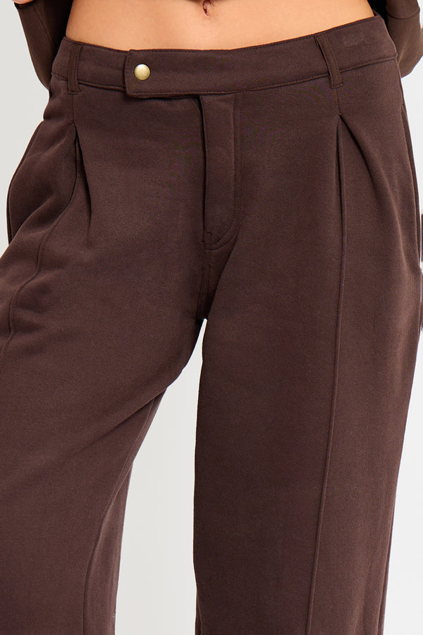 Kaiia Interlock Pintuck Straight Leg Joggers Bitter Chocolate