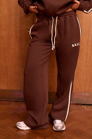 Kaiia Logo Side Stripe Wide Leg Joggers Bitter Chocolate & Lemon