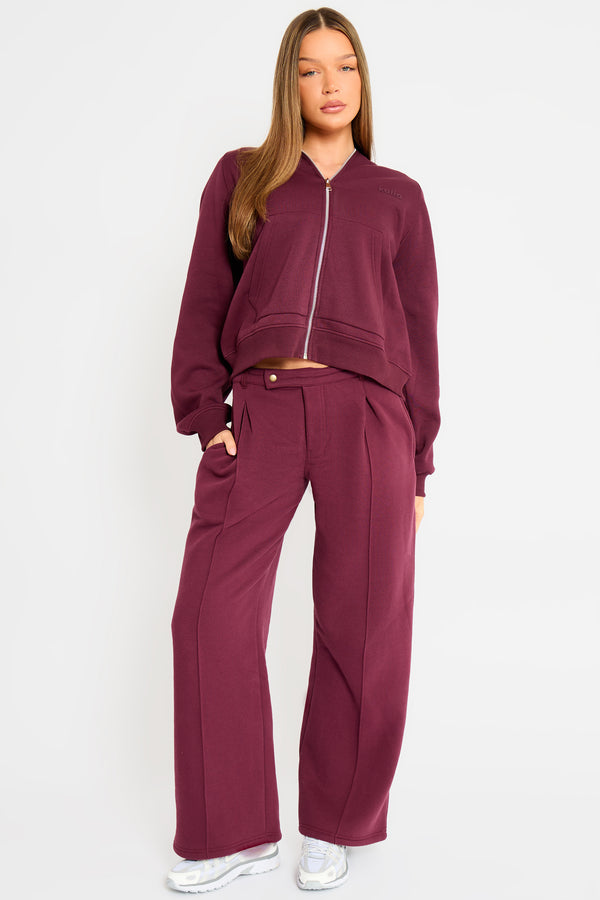Kaiia Pleat Detail Tailored Wide Leg Joggers Dark Cherry