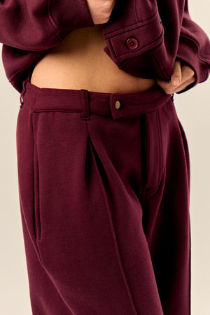 Kaiia Pleat Detail Tailored Wide Leg Joggers Dark Cherry