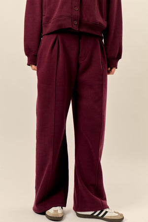 Kaiia Pleat Detail Tailored Wide Leg Joggers Dark Cherry