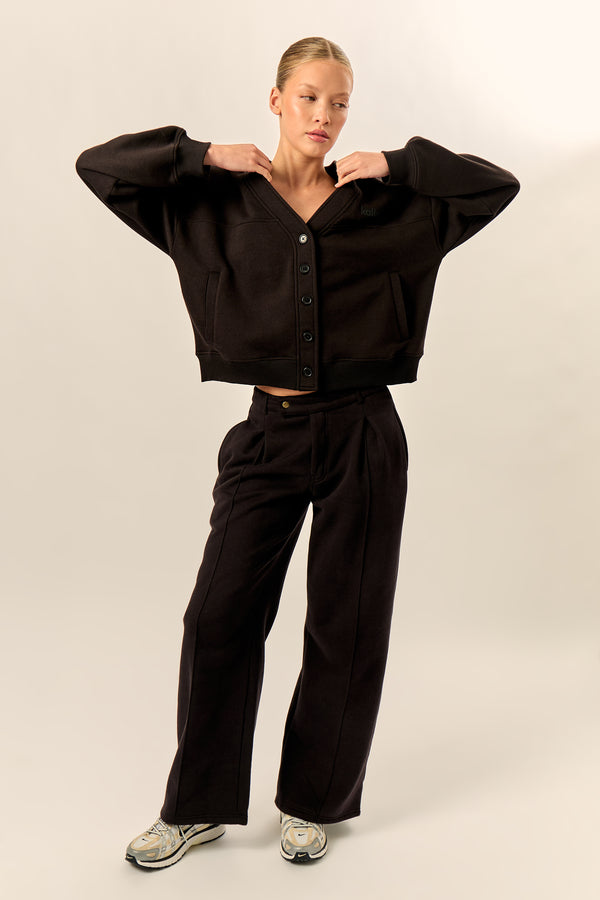 Kaiia Pleat Detail Tailored Wide Leg Joggers Black