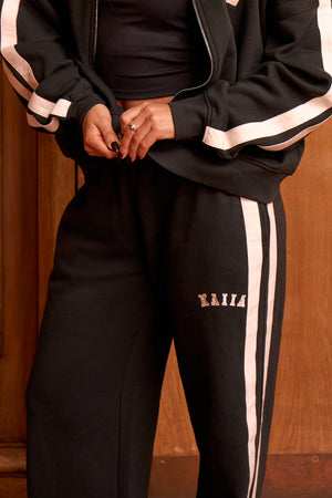 Kaiia Sport Stripe Wide Leg Joggers Pine Green & Cream