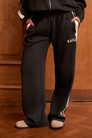 Kaiia Sport Stripe Wide Leg Joggers Pine Green & Cream