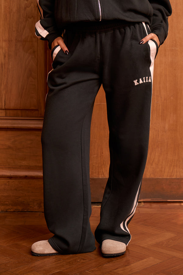 Kaiia Sport Stripe Wide Leg Joggers Pine Green & Cream