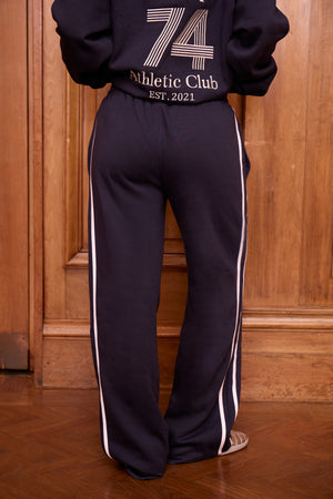 Kaiia Logo Side Stripe Wide Leg Joggers Navy & White