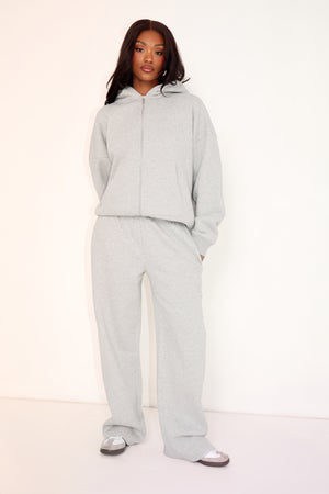 Kaiia Embossed Logo Wide Leg Joggers Mid Grey Marl