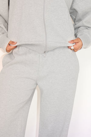 Kaiia Embossed Logo Wide Leg Joggers Mid Grey Marl