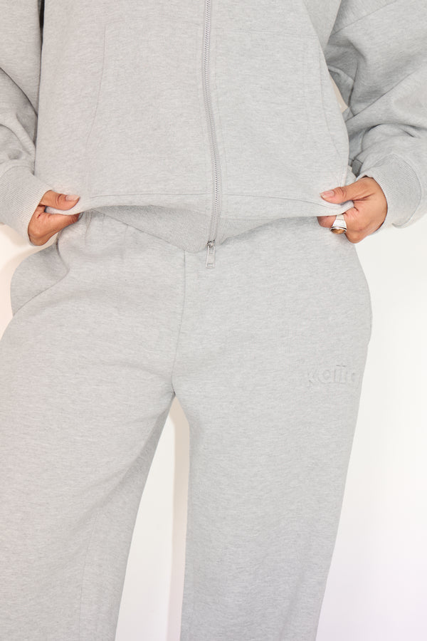 Kaiia Embossed Logo Wide Leg Joggers Mid Grey Marl