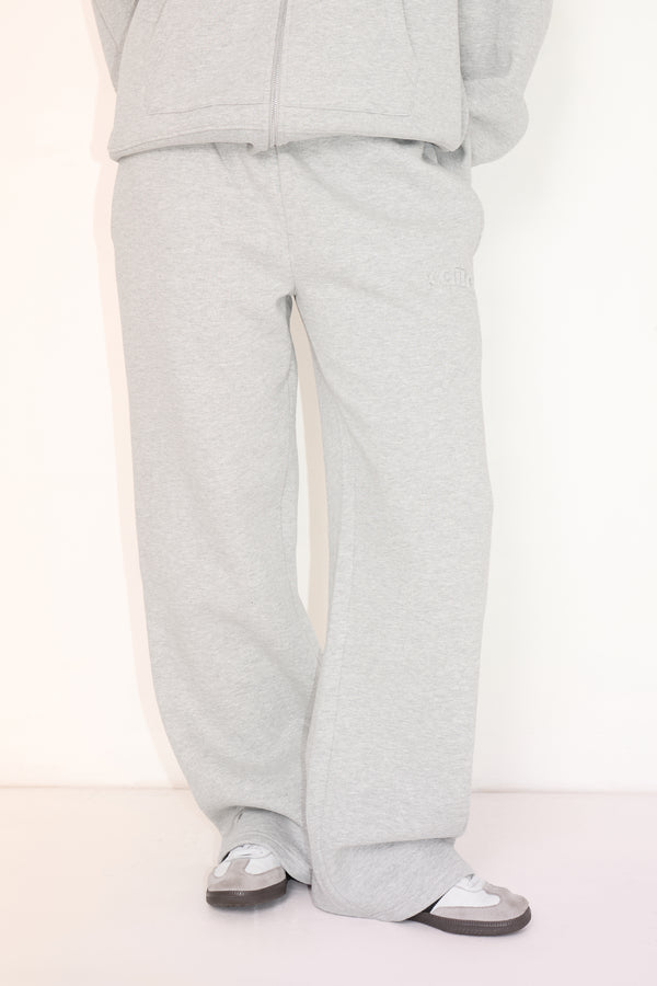 Kaiia Embossed Logo Wide Leg Joggers Mid Grey Marl
