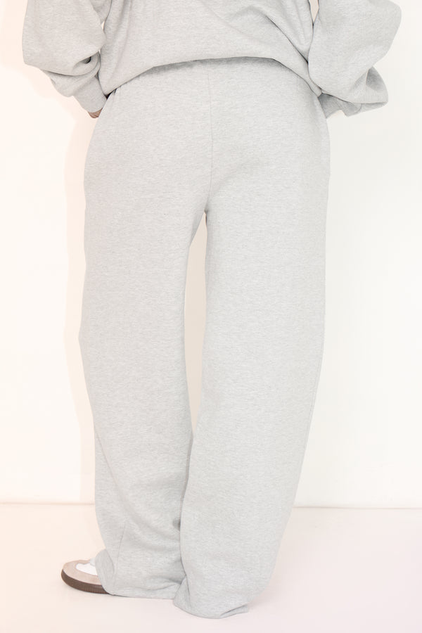 Kaiia Embossed Logo Wide Leg Joggers Mid Grey Marl