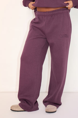 Kaiia Embossed Logo Wide Leg Joggers Aubergine