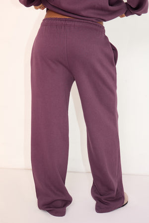 Kaiia Embossed Logo Wide Leg Joggers Aubergine