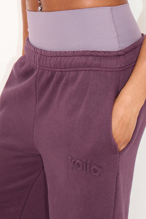 Kaiia Embossed Logo Wide Leg Joggers Aubergine