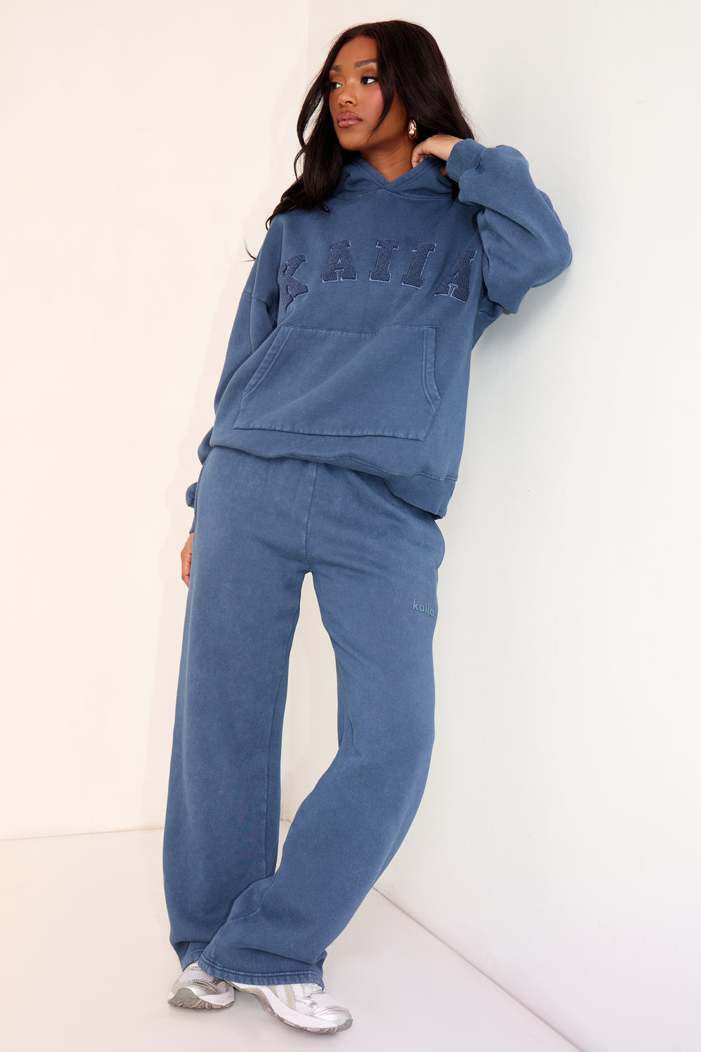 Kaiia Wide Leg Joggers Washed Petrol