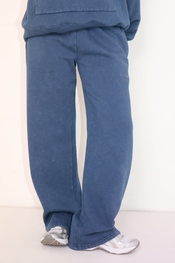 Kaiia Wide Leg Joggers Washed Petrol