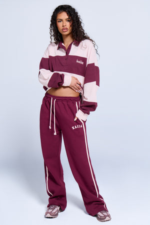 Kaiia Logo Side Stripe Wide Leg Joggers Dark Cherry & Pink