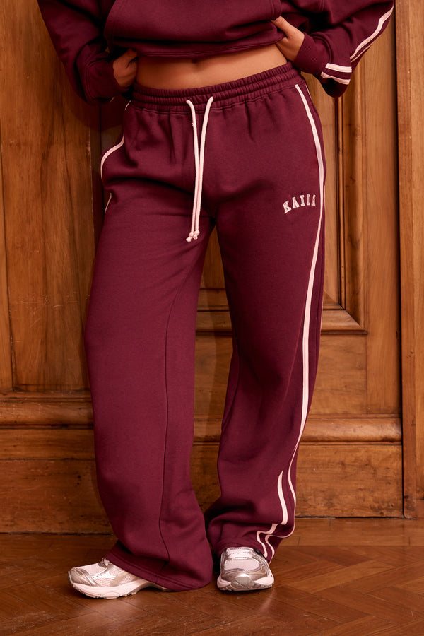 Kaiia Logo Side Stripe Wide Leg Joggers Dark Cherry & Pink