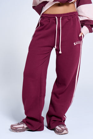 Kaiia Logo Side Stripe Wide Leg Joggers Dark Cherry & Pink