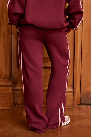 Kaiia Logo Side Stripe Wide Leg Joggers Dark Cherry & Pink