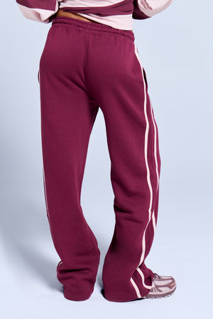 Kaiia Logo Side Stripe Wide Leg Joggers Dark Cherry & Pink