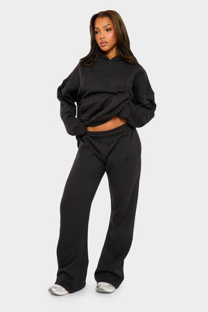 Kaiia KTL Logo Wide Leg Joggers Black on Black